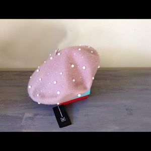 INC Faux Pearl Embellished Beret Blush Color